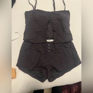 Edikted Black Eyelet Top and Shorts Set